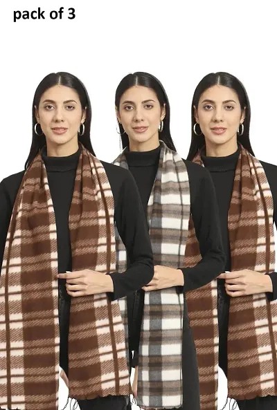 Elegant Cotton Multicoloured Checked Winter Stole For Women - Pack Of 3