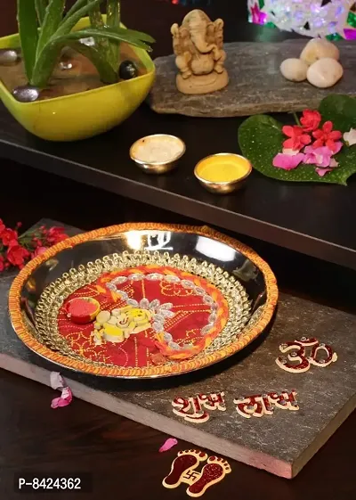 Home Decoration Spiritual and Festive Ganesha Pooja Thali Diya Rangoli Set-thumb0