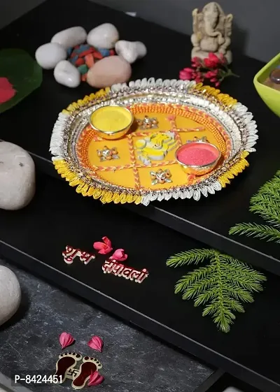 Home Decoration Spiritual and Festive Ganesha Pooja Thali Diya Rangoli Set