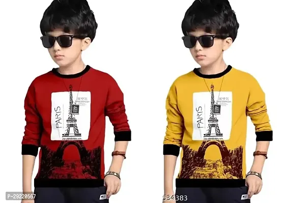 Stylish Multicoloured Cotton Blend Printed Long Sleeve T-Shirt T-Shirt For Boys Pack Of 2-thumb0