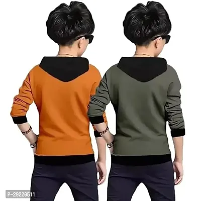 Stylish Multicoloured Cotton Blend Printed Long Sleeve Hooded T-Shirt For Boys Pack Of 2-thumb2