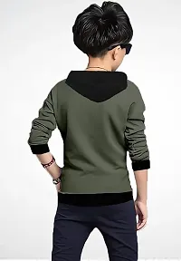 Stylish Olive Cotton Blend Printed Long Sleeve Hooded T-Shirt For Boys-thumb1