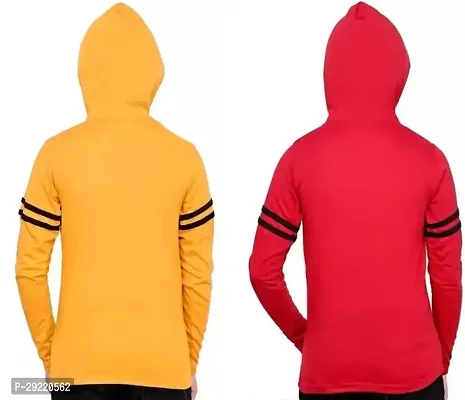 Stylish Multicoloured Cotton Blend Solid Long Sleeve Hooded T-Shirt For Boys Pack Of 2-thumb2