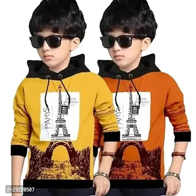 Stylish Multicoloured Cotton Blend Printed Long Sleeve Hooded T-Shirt For Boys Pack Of 2