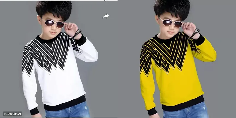 Stylish Multicoloured Cotton Blend Printed Long Sleeve T-Shirt T-Shirt For Boys Pack Of 2-thumb0