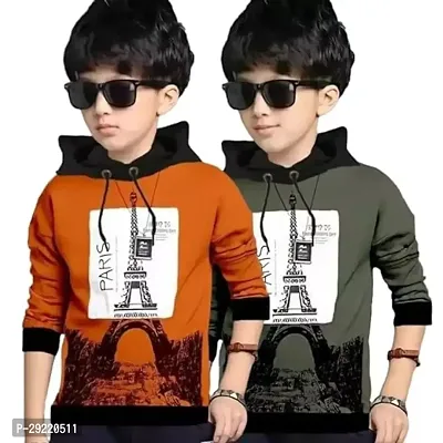 Stylish Multicoloured Cotton Blend Printed Long Sleeve Hooded T-Shirt For Boys Pack Of 2