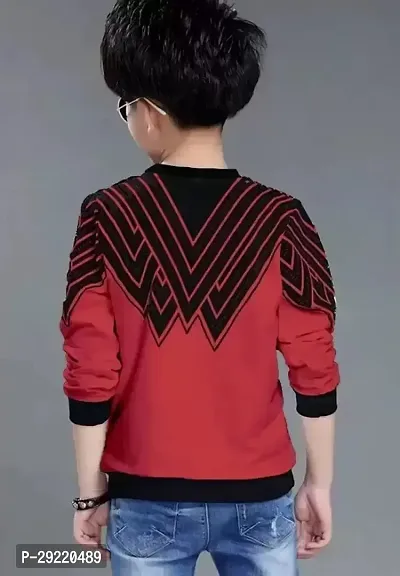 Stylish Red Cotton Blend Printed Long Sleeve T-Shirt For Boys-thumb2