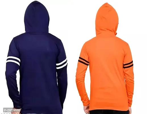 Stylish Multicoloured Cotton Blend Solid Long Sleeve Hooded T-Shirt For Boys Pack Of 2-thumb2