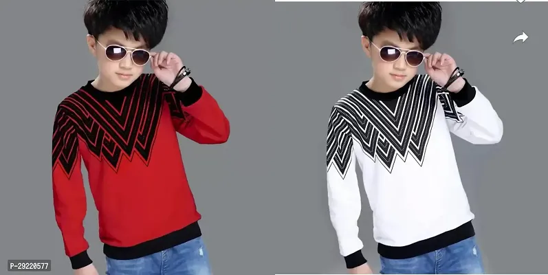 Stylish Multicoloured Cotton Blend Printed Long Sleeve T-Shirt T-Shirt For Boys Pack Of 2-thumb0