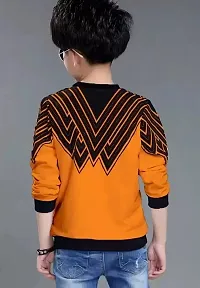 Stylish Orange Cotton Blend Printed Long Sleeve T-Shirt For Boys-thumb1