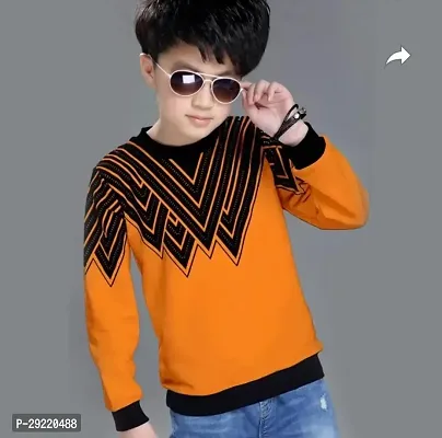 Stylish Orange Cotton Blend Printed Long Sleeve T-Shirt For Boys-thumb0