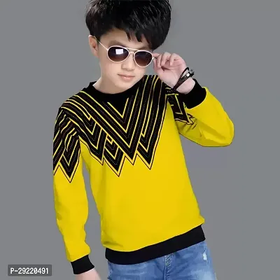 Stylish Yellow Cotton Blend Printed Long Sleeve T-Shirt For Boys