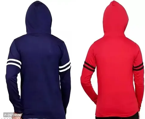 Stylish Multicoloured Cotton Blend Solid Long Sleeve Hooded T-Shirt For Boys Pack Of 2-thumb2