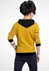 Stylish Yellow Cotton Blend Printed Long Sleeve Hooded T-Shirt For Boys-thumb1