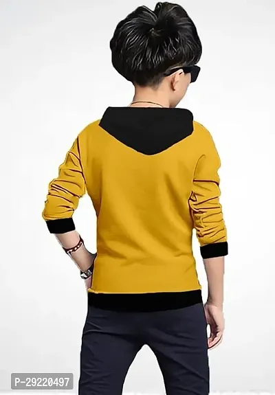 Stylish Yellow Cotton Blend Printed Long Sleeve Hooded T-Shirt For Boys-thumb2