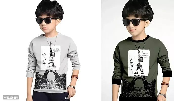 Stylish Multicoloured Cotton Blend Printed Long Sleeve T-Shirt T-Shirt For Boys Pack Of 2