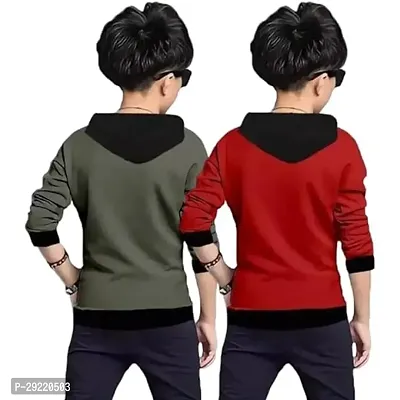 Stylish Multicoloured Cotton Blend Printed Long Sleeve Hooded T-Shirt For Boys Pack Of 2-thumb2