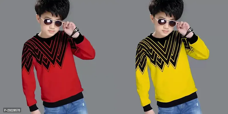 Stylish Multicoloured Cotton Blend Printed Long Sleeve T-Shirt T-Shirt For Boys Pack Of 2-thumb0