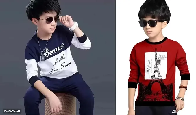 Stylish Multicoloured Cotton Blend Printed Long Sleeve T-Shirt T-Shirt For Boys Pack Of 2