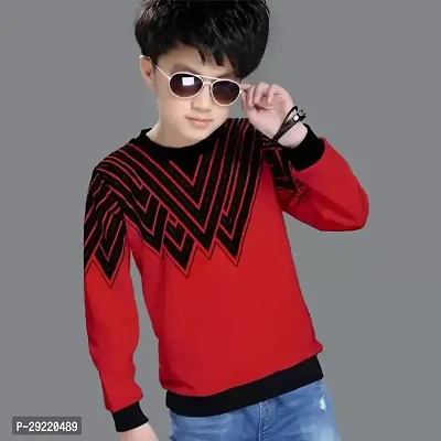 Stylish Red Cotton Blend Printed Long Sleeve T-Shirt For Boys