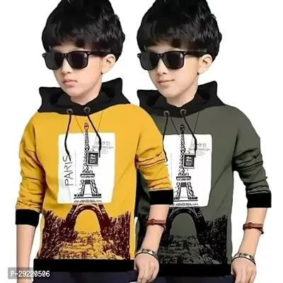 Stylish Multicoloured Cotton Blend Printed Long Sleeve Hooded T-Shirt For Boys Pack Of 2-thumb0