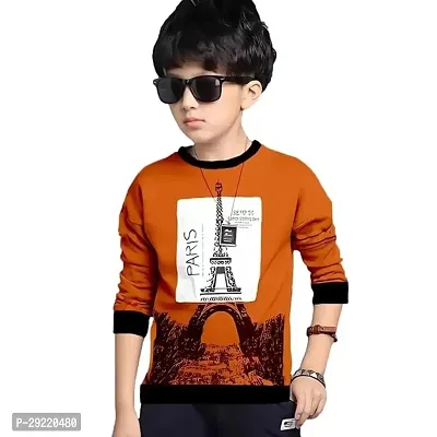 Stylish Orange Cotton Blend Printed Long Sleeve T-Shirt For Boys-thumb0