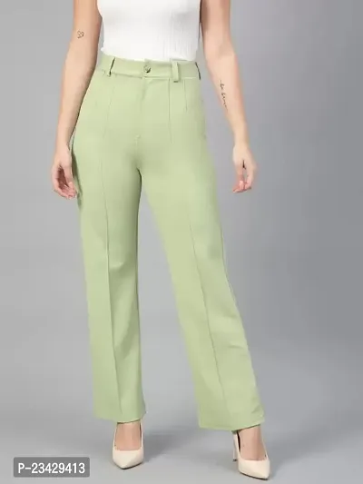 Devi Creation Women Solid Regular Fit Viscose Rayon Trousers | High-Waisted Pant | Casual Office Straight Leg Trouser | Daily Wear Pants | Bell Bottom Trendy Retro-Chic Trousers | Women's Slim Pant | Perfect for Every Occasion (Pista)-thumb0