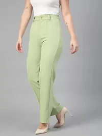 Devi Creation Women Solid Regular Fit Viscose Rayon Trousers | High-Waisted Pant | Casual Office Straight Leg Trouser | Daily Wear Pants | Bell Bottom Trendy Retro-Chic Trousers | Women's Slim Pant | Perfect for Every Occasion (Pista)-thumb1