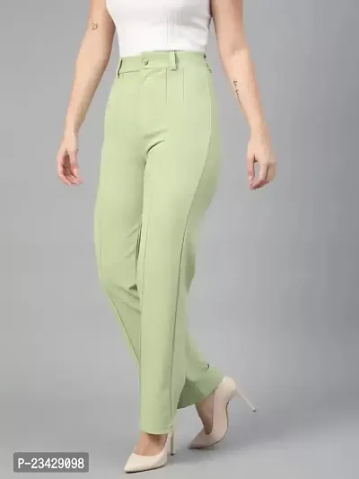 Devi Creation Women Solid Regular Fit Viscose Rayon Trousers | High-Waisted Pant | Casual Office Straight Leg Trouser | Daily Wear Pants | Bell Bottom Trendy Retro-Chic Trousers | Women's Slim Pant | Perfect for Every Occasion (Pista)-thumb2