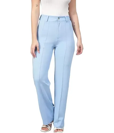 DEVI CREATION Women Blend Solid Trousers (2XL-34, Blue)