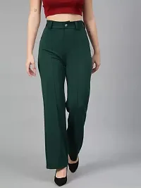 DEVI CREATION Women Polyester Blend Solid Trousers (M-28, Bottle Green)-thumb1