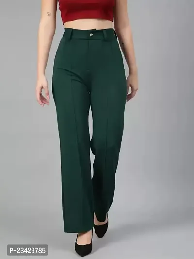 DEVI CREATION Women Polyester Blend Solid Trousers (M-28, Bottle Green)-thumb2