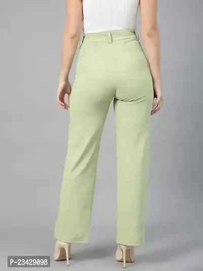 Devi Creation Women Solid Regular Fit Viscose Rayon Trousers | High-Waisted Pant | Casual Office Straight Leg Trouser | Daily Wear Pants | Bell Bottom Trendy Retro-Chic Trousers | Women's Slim Pant | Perfect for Every Occasion (Pista)-thumb3