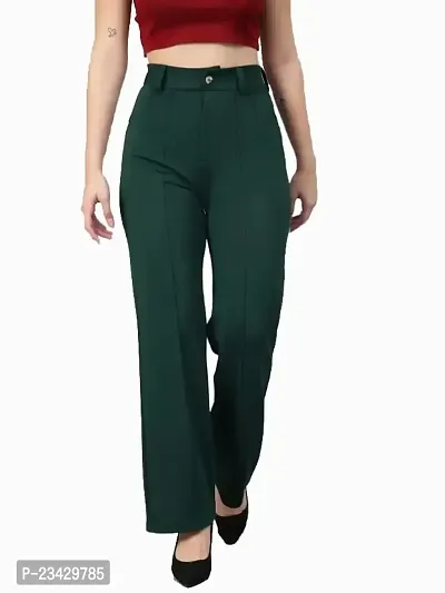 DEVI CREATION Women Polyester Blend Solid Trousers (M-28, Bottle Green)