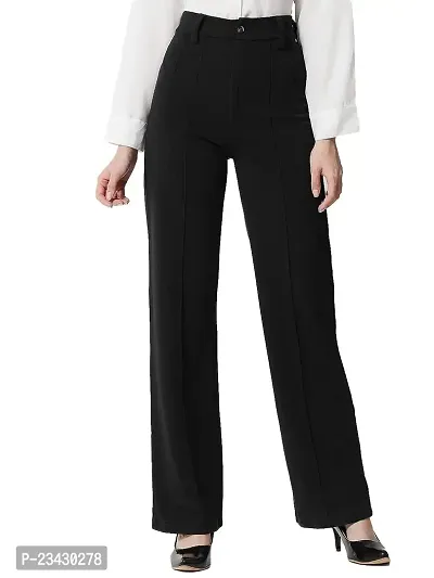 DEVI CREATION Women Polyester Blend Solid Trousers (M-28, Black)