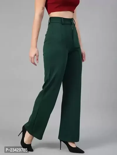 DEVI CREATION Women Polyester Blend Solid Trousers (M-28, Bottle Green)-thumb3