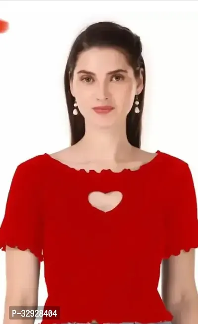 Stylish Red Cotton Blend Solid Crop Top For Women-thumb0