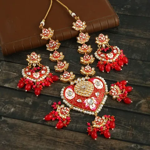 Trendy Brass Kundan Meenakari Jewellery Set for Women