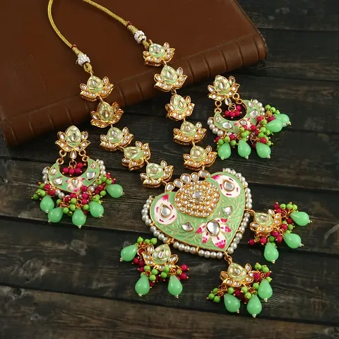 Trendy Brass Kundan Meenakari Jewellery Set for Women