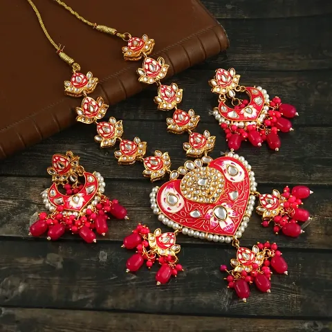 Trendy Brass Kundan Meenakari Jewellery Set for Women