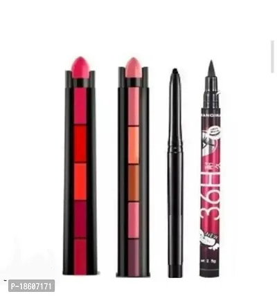 Red and nude shade 5 in 1 lipstick with 36h eyeliner and ads kajal