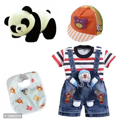 Dungaree Dress with Cap, Panda Toy  Baby Bibs