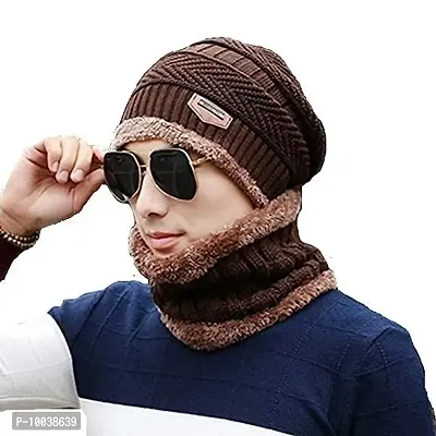 DAVIDSON Winter Knit Neck Warmer Scarf and Set Skull Cap for Men Women/Winter Cap for Men (2 Piece Combo) (C3)-thumb2