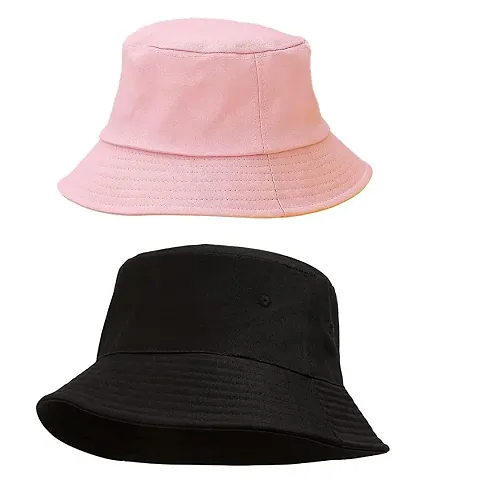 DAVIDSON Pack of 2 Stylish Cotton Bucket Cap for Beach Sun Protection for Girls and Women