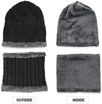 DAVIDSON Winter Knit Beanie Cap Hat Neck Warmer Scarf and Woolen Gloves Set and 3 Pair Socks Skull Cap for Men Women/Winter Cap for Men (Black)-thumb4