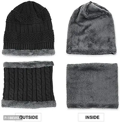 DAVIDSON Winter Knit Beanie Cap Hat Neck Warmer Scarf and Woolen Gloves Set and 3 Pair Socks Skull Cap for Men Women/Winter Cap for Men (Black)-thumb5