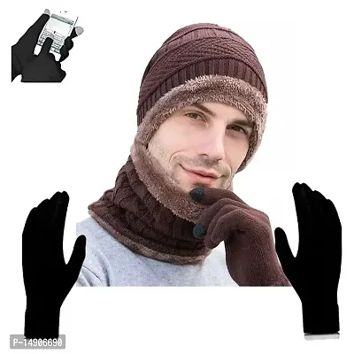 Davidson Winter Cap, Neck Scarf/Neck Warmer with Hand Gloves Touch Screen for Men  Women, Warm Neck and Cap with touch screen glove (Option-2)-thumb0
