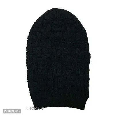 Davidson Men's Winter Woollen Beanie Cap Slouchy (Black)-thumb3