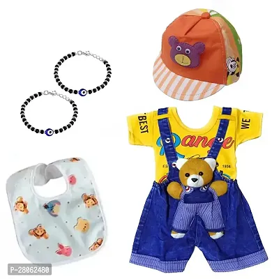 Dungaree Dress with Cap, Evil Eye Kada  Baby Bibs