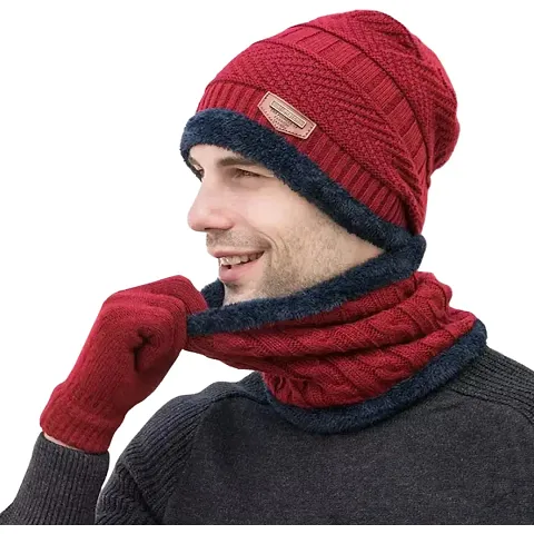 Davidson Winter Cap, Neck Scarf/Neck Warmer with Hand Gloves Touch Screen for Men Women, Warm Neck and Cap with touch screen glove (Option-8)